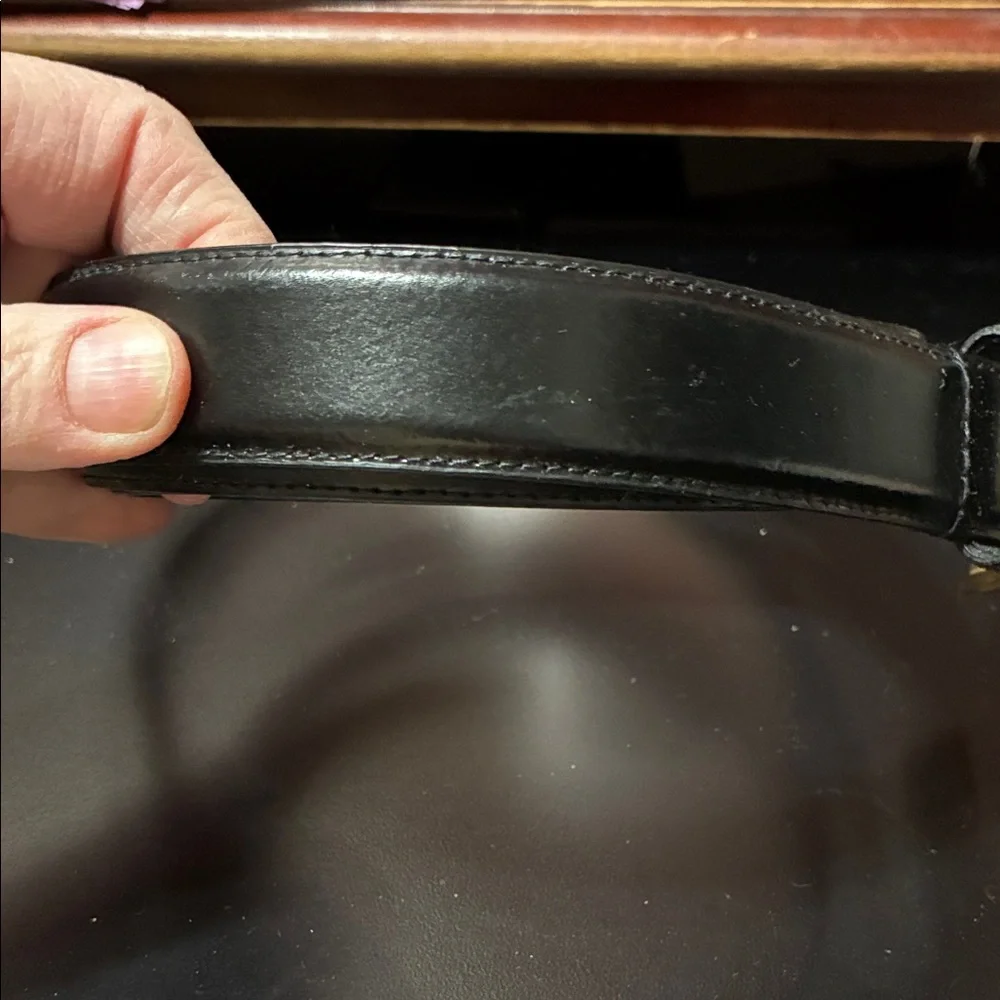 Men's vintage Black Leather Belt with Gold Buckle